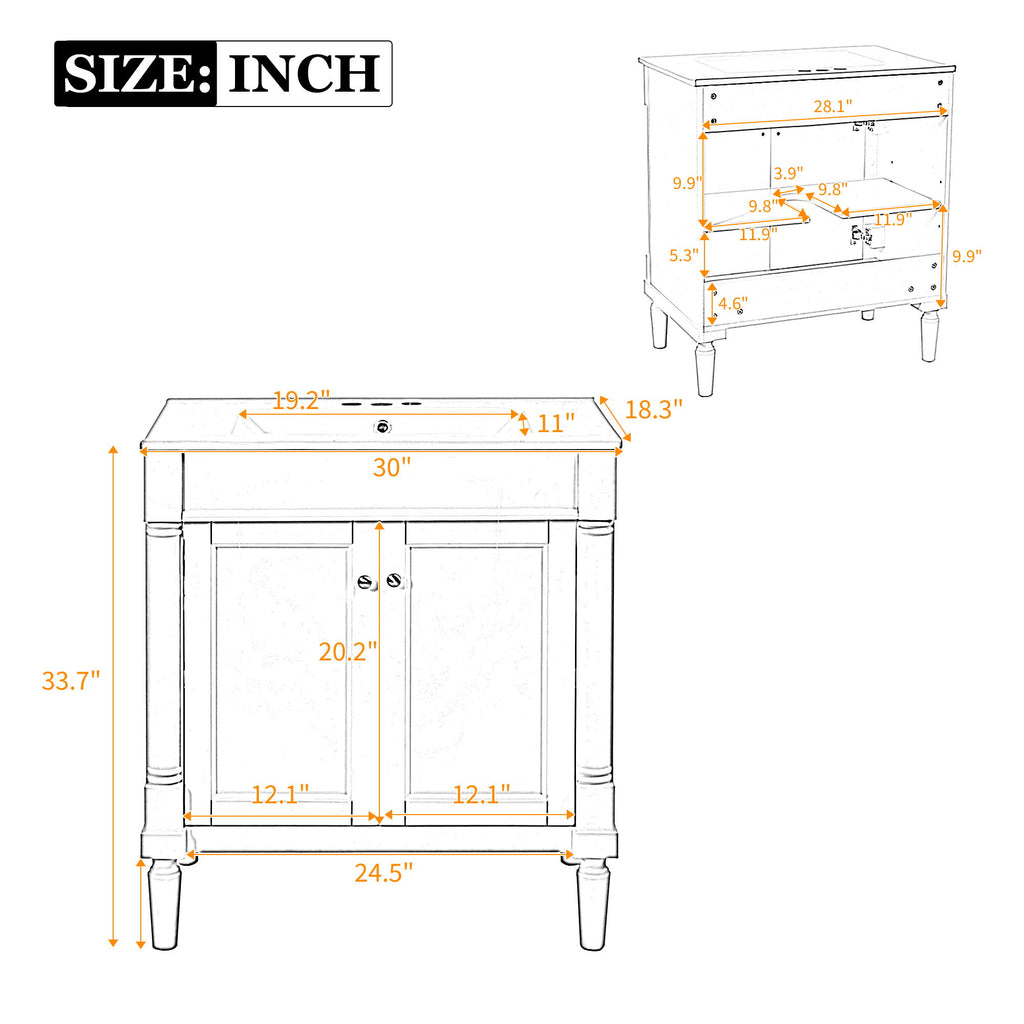 Bathroom Vanity Cabinet With Sink, Soft Close Doors, Storage Cabinet