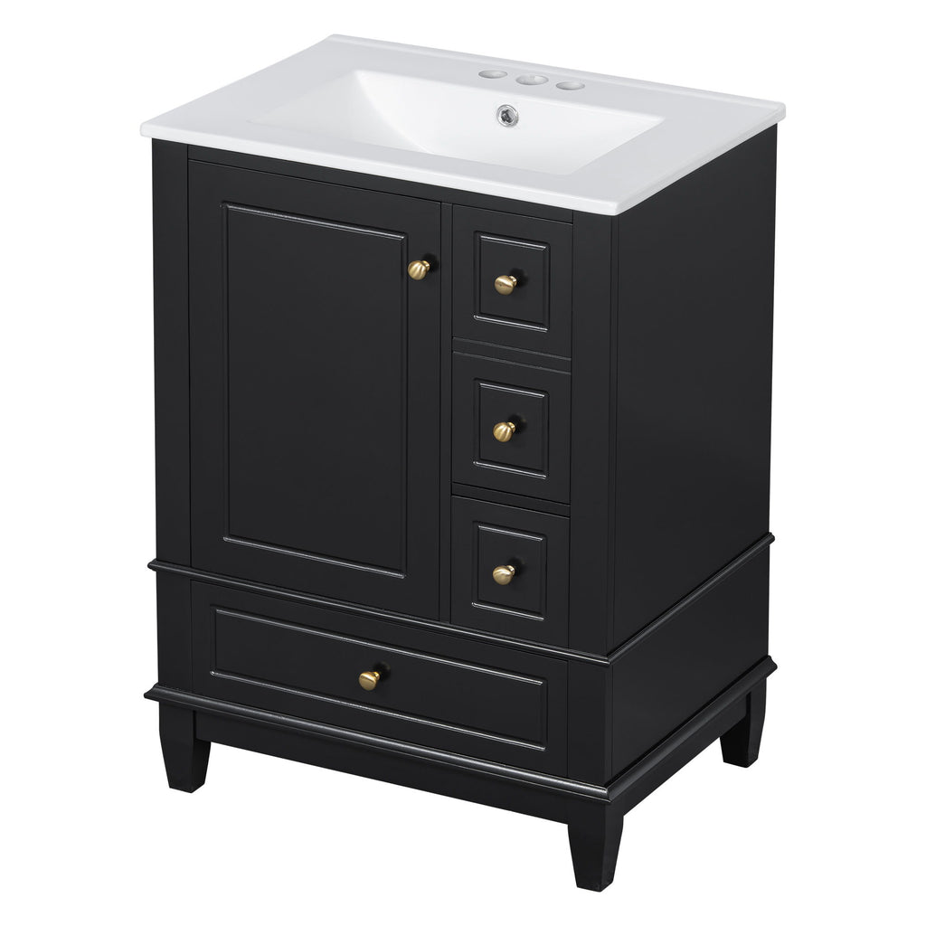 Modern Bathroom Vanity With Sink, Freestanding Cabinet With Drawers And Storage Shelves