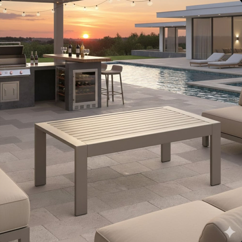 All-Weather Outdoor Coffee Table With Wood-Look Top