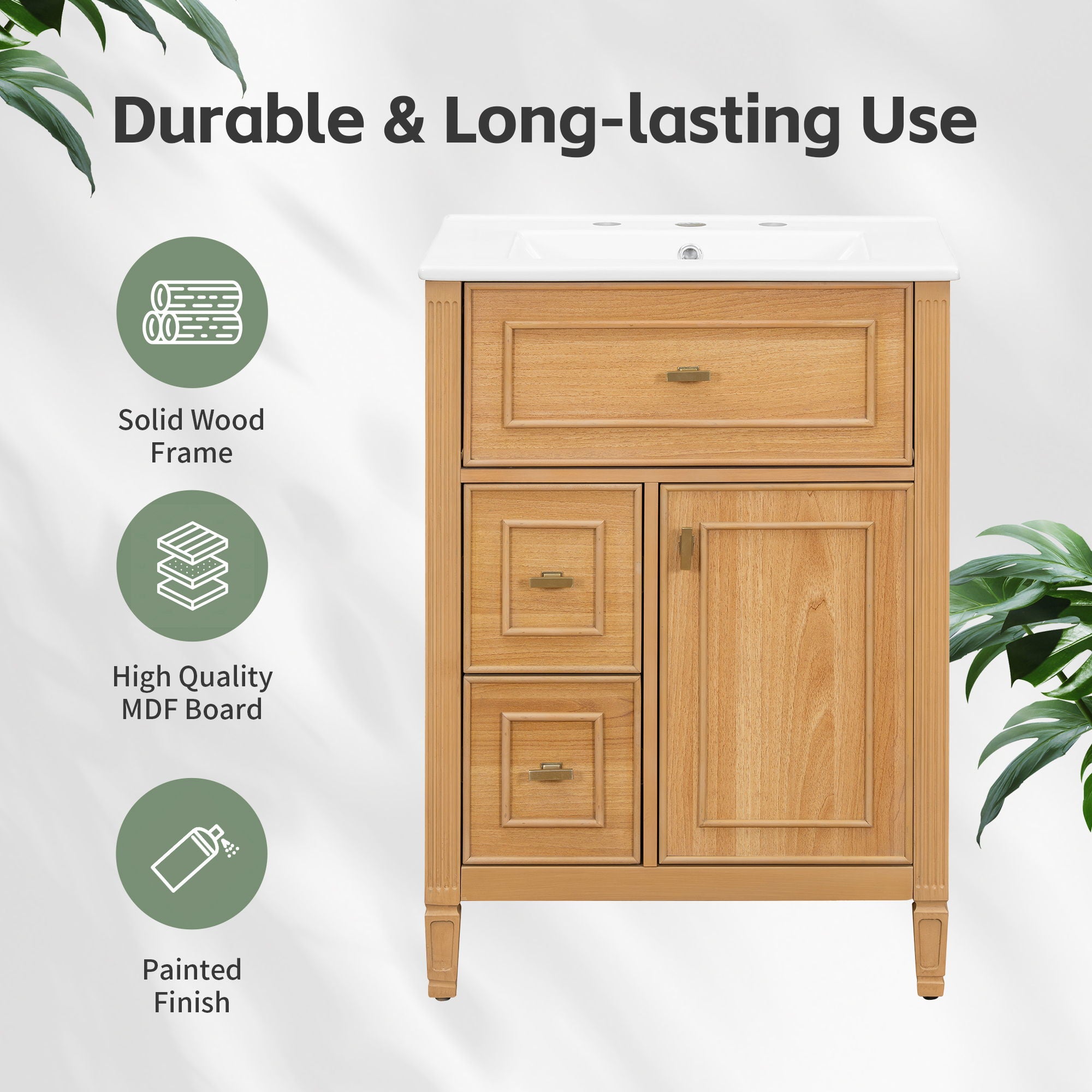 Bathroom Vanity With Sink, Flip Drawer, 2 Drawers, Adjustable Shelf
