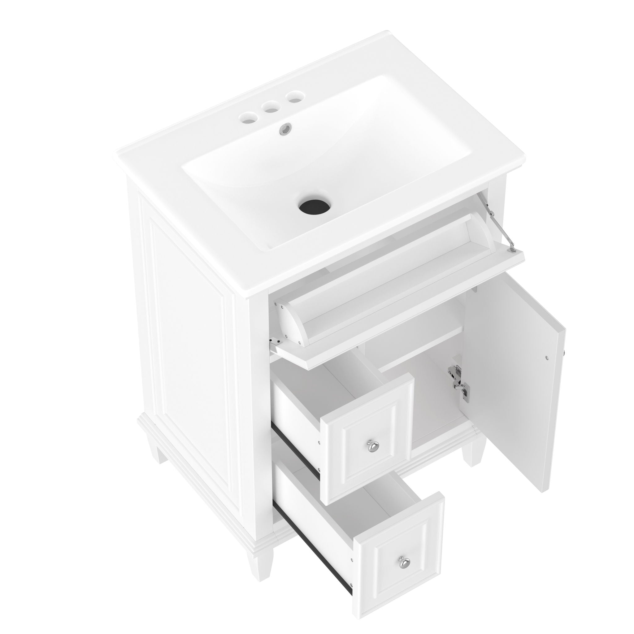 Modern Bathroom Vanity With Sink, Adjustable Shelf, 1 Flip Drawer & 2 Drawers