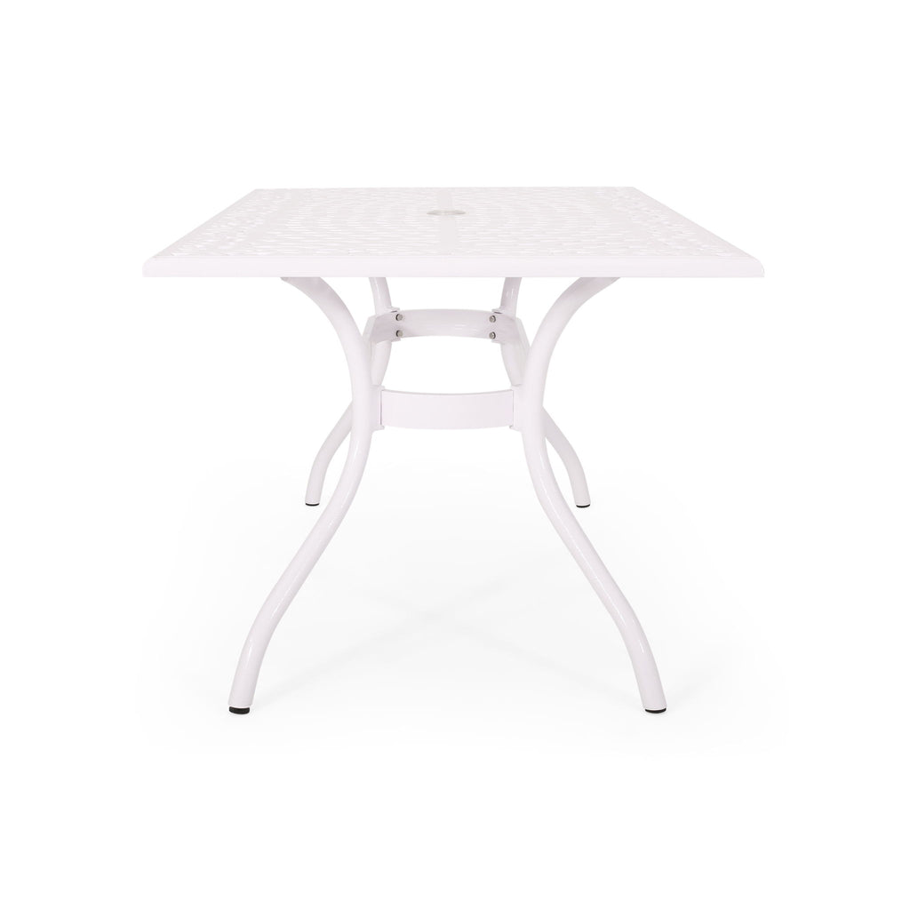 Celestine - Outdoor Cast Aluminum Dining Table With Floral Lattice Design And Umbrella Holder