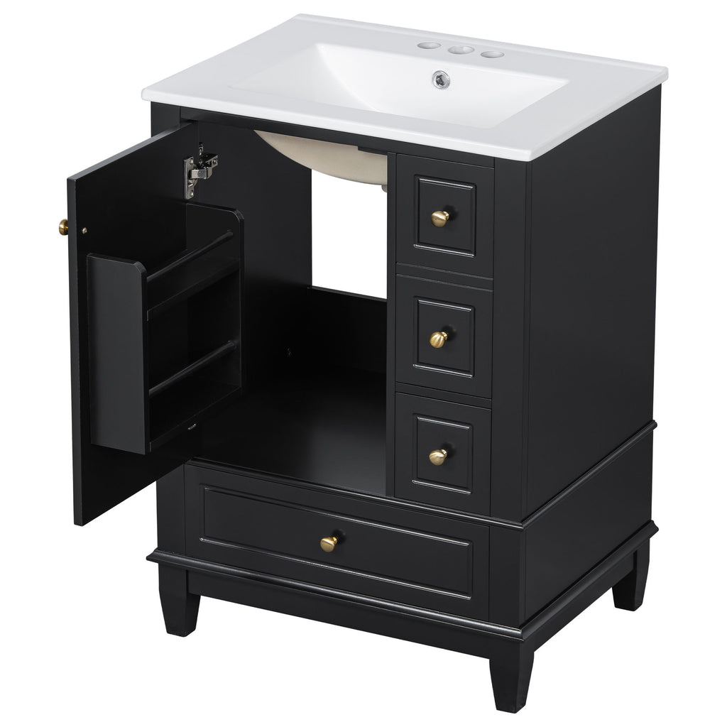 Modern Bathroom Vanity With Sink, Freestanding Cabinet With Drawers And Storage Shelves