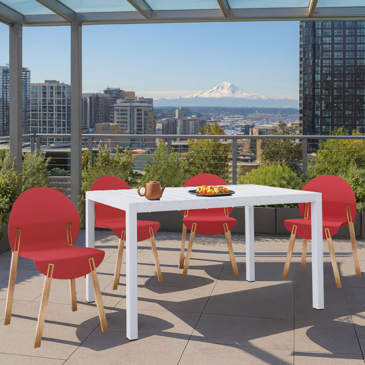 4 Piece Set Of Single Chairs With Long Table