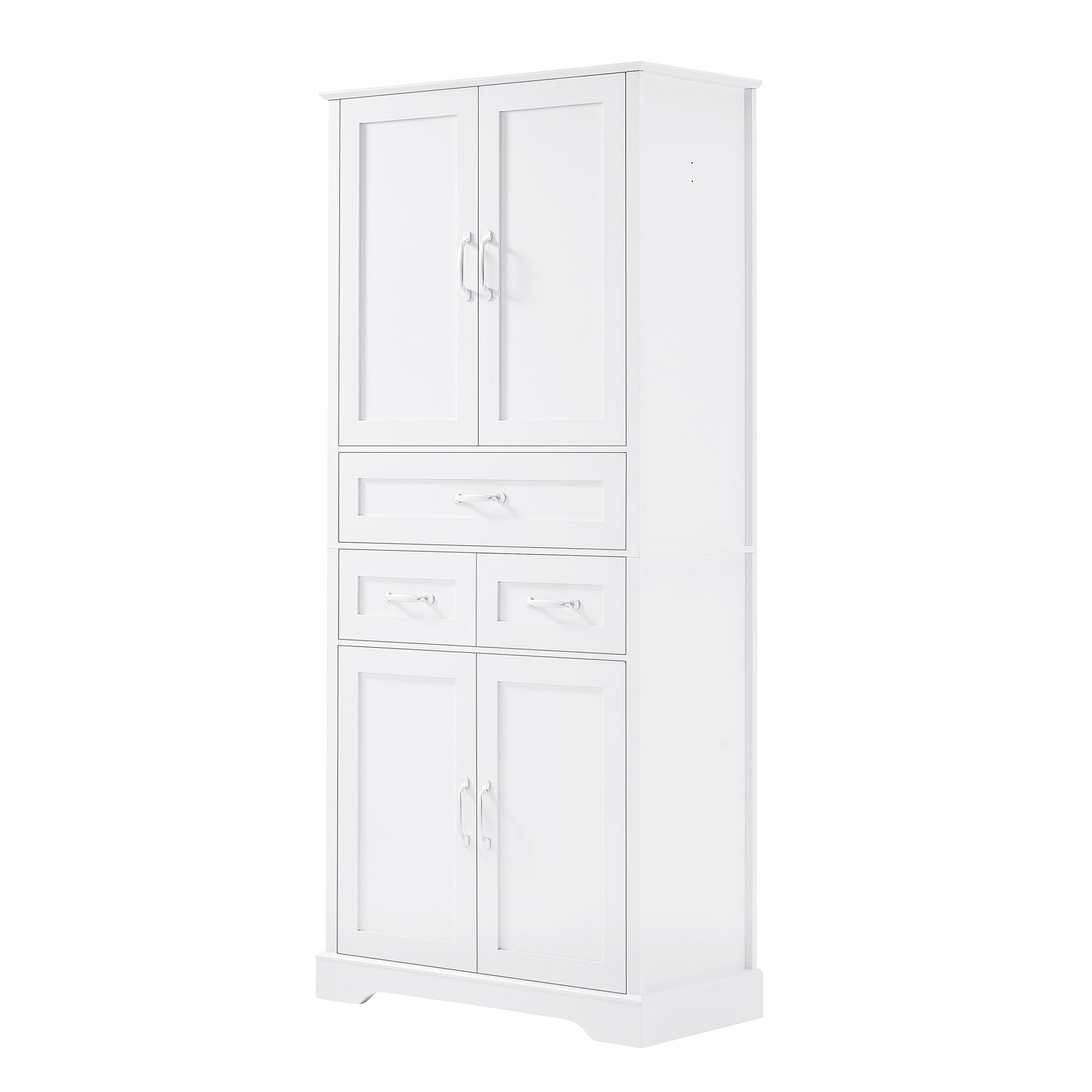 Tall Bathroom Storage Cabinet With 4 Doors 3 Drawers Adjustable Shelves - White