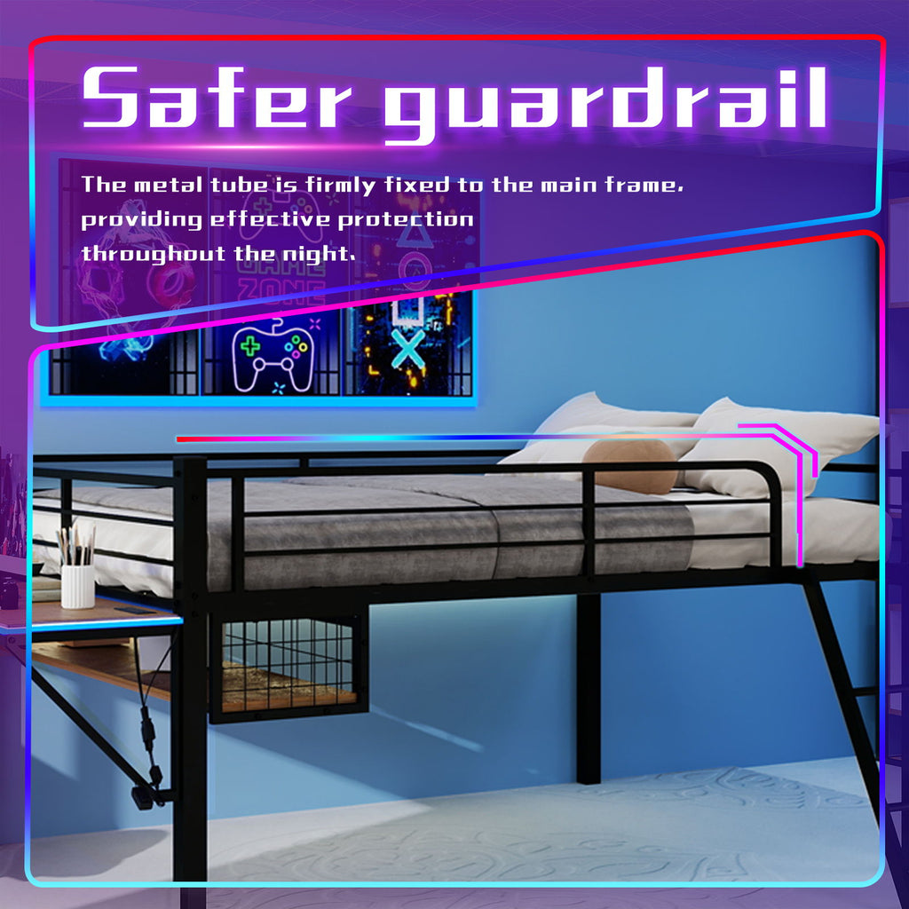 Loft Bed With Built In Desk, LED Light Strip