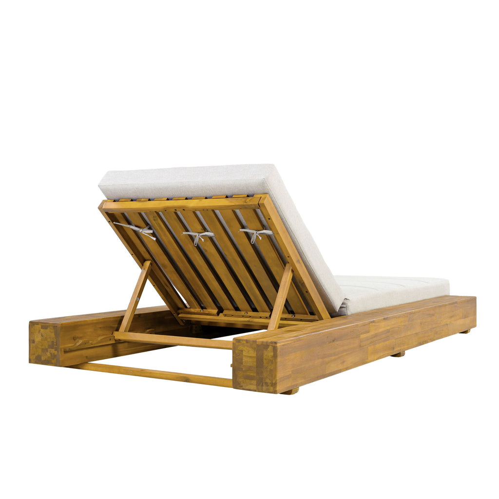 Outdoor Chaise Lounge With Water Resistant Cushion, Adjustable Backrest Patio Recliner For Poolside, Deck & Backyard - Beige / Teak