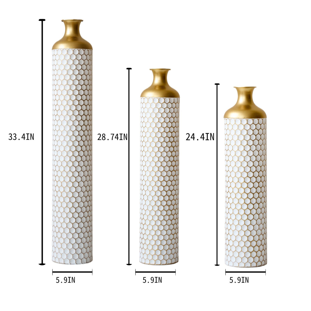 3 Piece Set Gorgeous Home Decoration Large Glazed Floor Vase Decoration Home Droplet Shaped - Gold / White