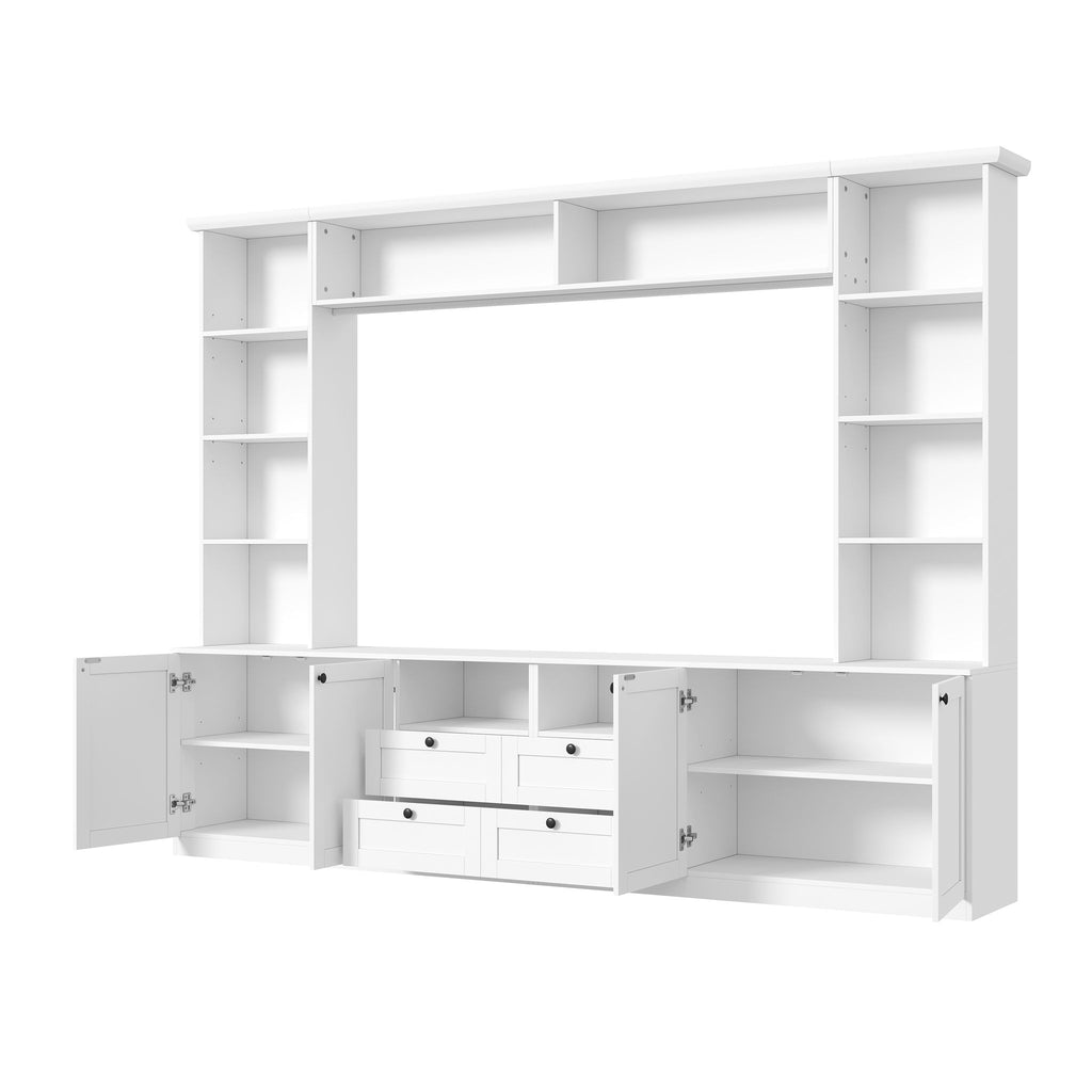 Farmhouse Elegant Entertainment Center Wall Unit With 4 Drawers