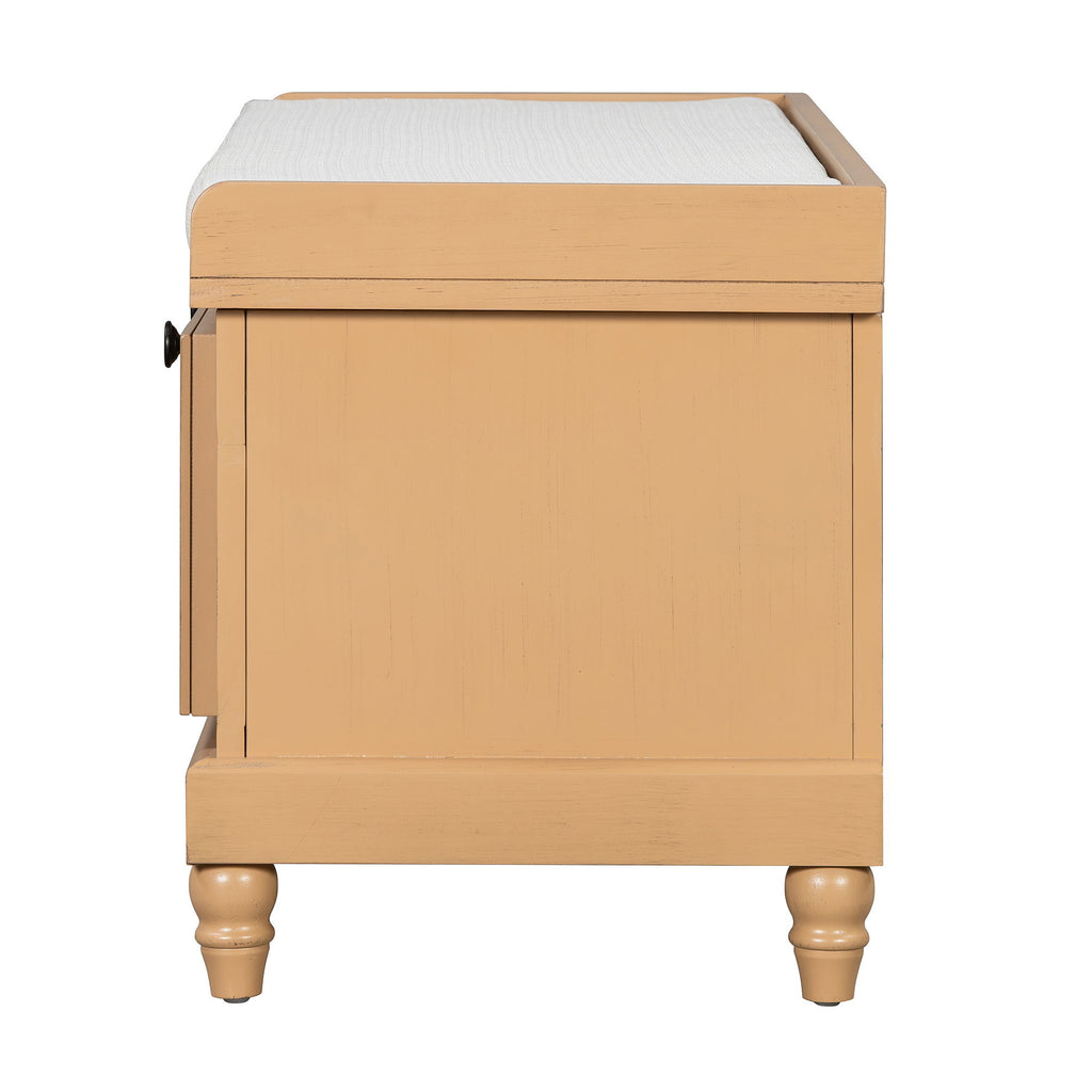 Shoe Bench With Cushion And 3 Drawers - Natural