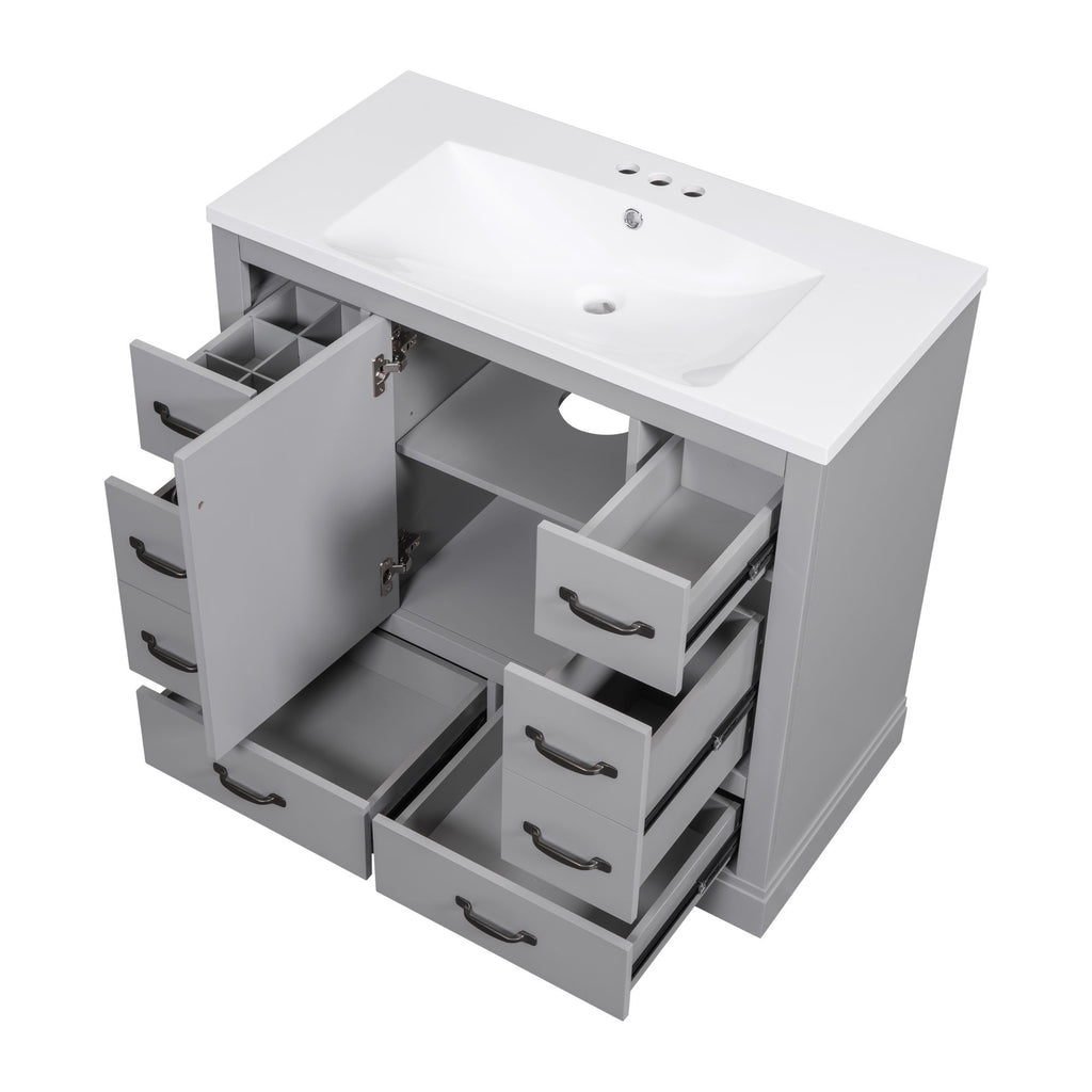 Modern Bathroom Vanity With Sink, 6 Drawers, Adjustable Shelf