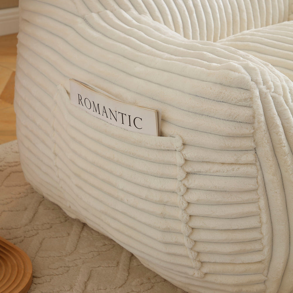 Giant Plush Bean Bag Chair For Adults With Armrests And Footstool - Beige