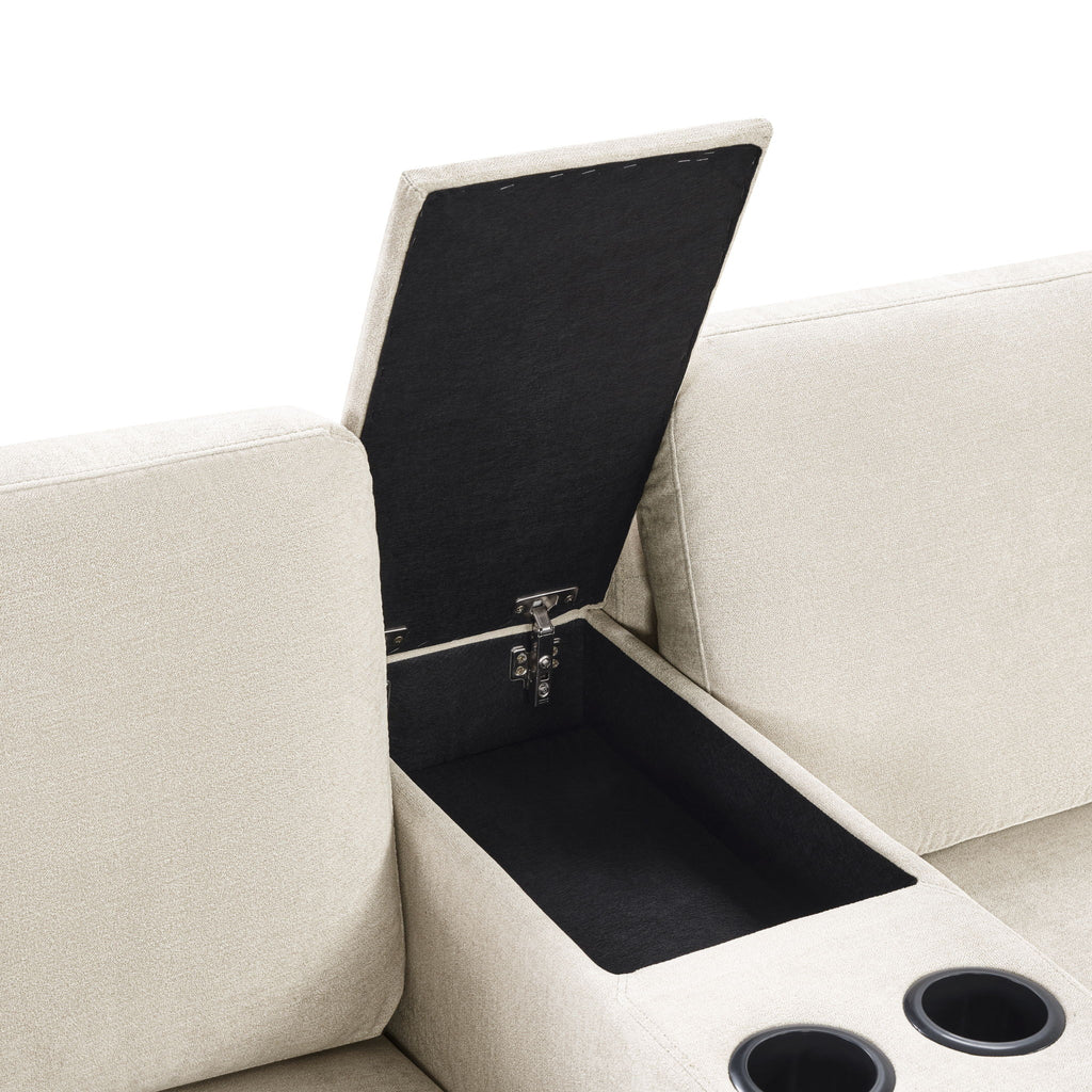 Modular 5 Seat U-Shape Sectional Sofa With Chaise Lounge, Built In Cup Holders And Storage Drawer