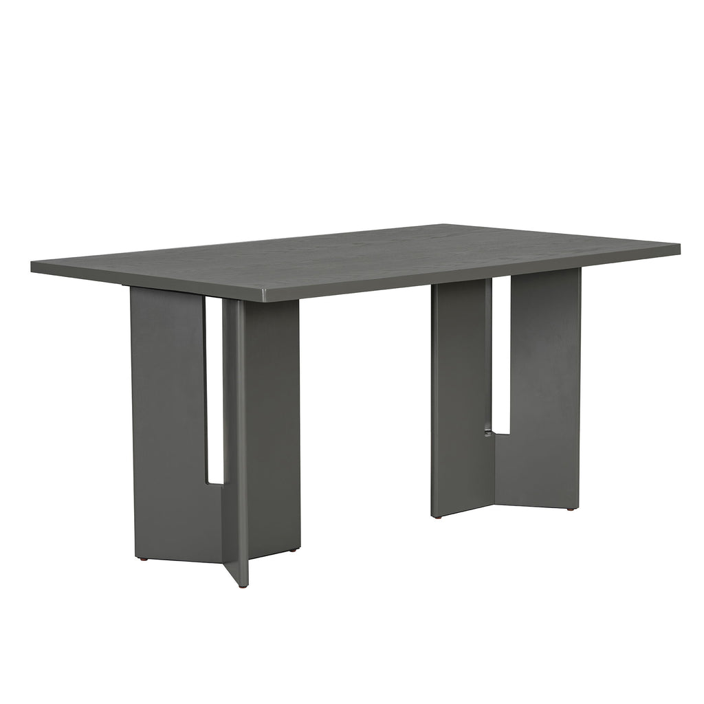 Dining Table Set With 6 Upholstered Chairs, Rectangular Table With Cutout Legs