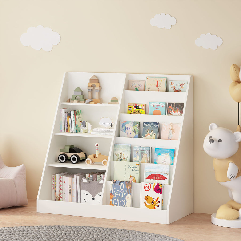 Bookshelf And Toy Storage Organizer, 4 Tier Bookcase With Display Stand For Playroom