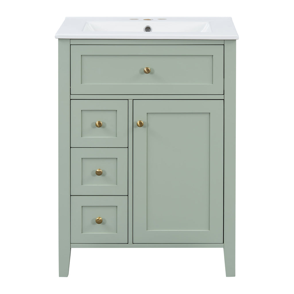 Bathroom Vanity With Sink, 3 Drawers & Cabinet With Adjustable Shelves