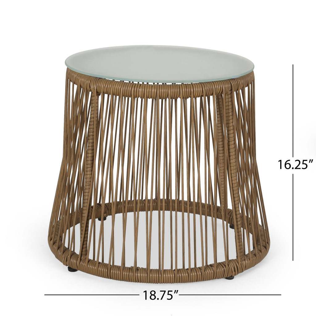 Conversation Set With Tempered Glass Table Top - Light Brown