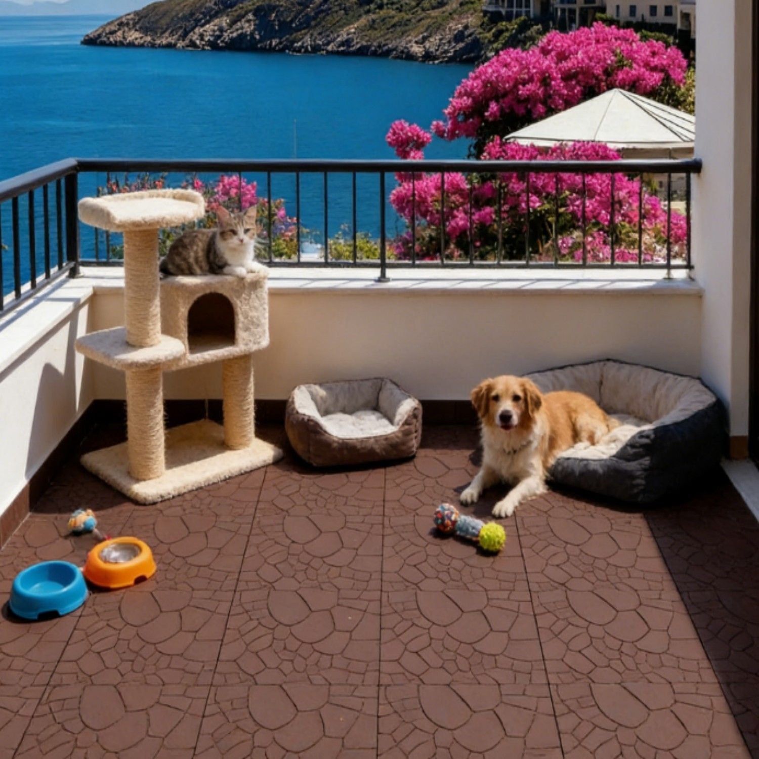 Stone Texture Patio Deck Tiles, 44 Pieces