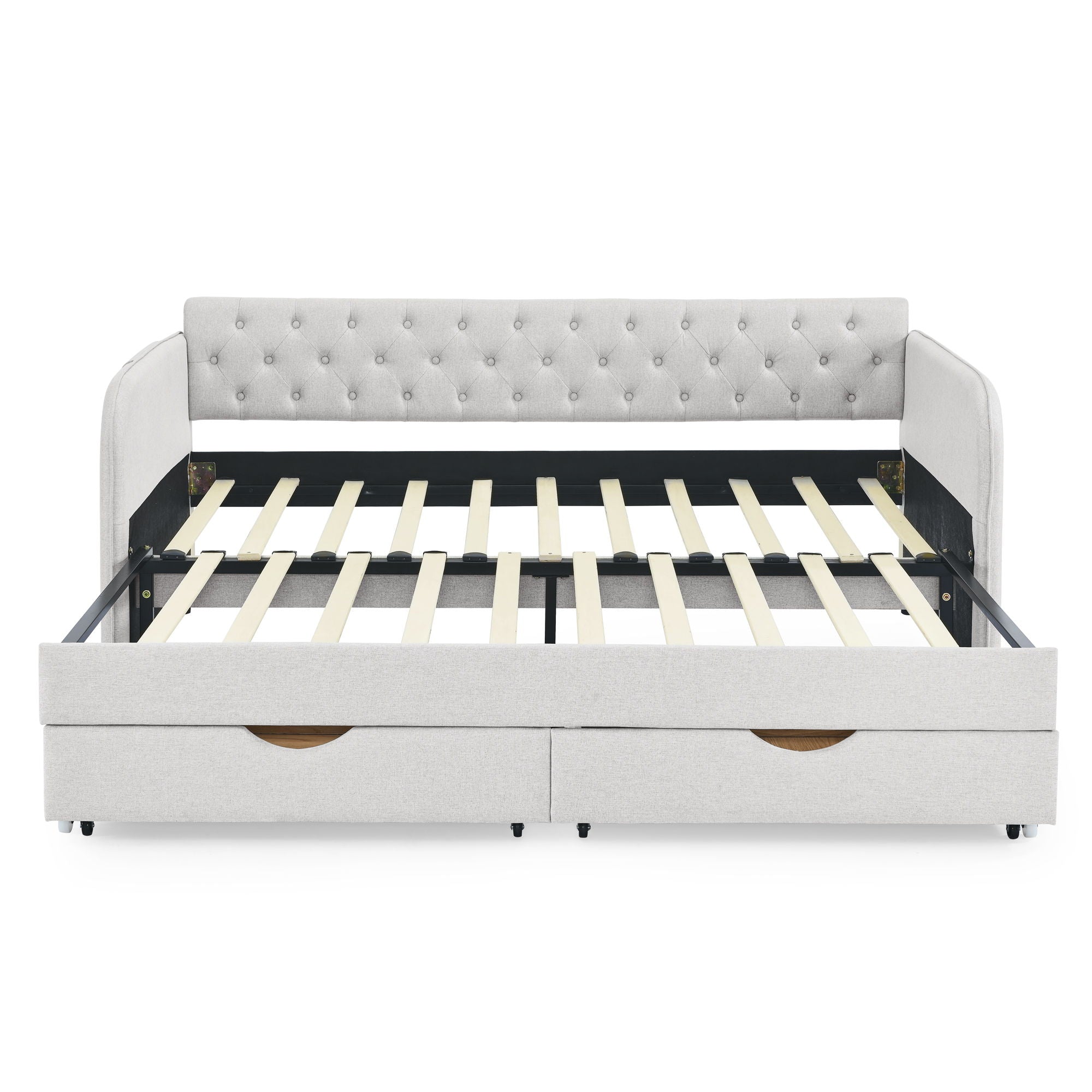 Daybed With Trundle And Storage Drawers, Flat Arms With Pocket