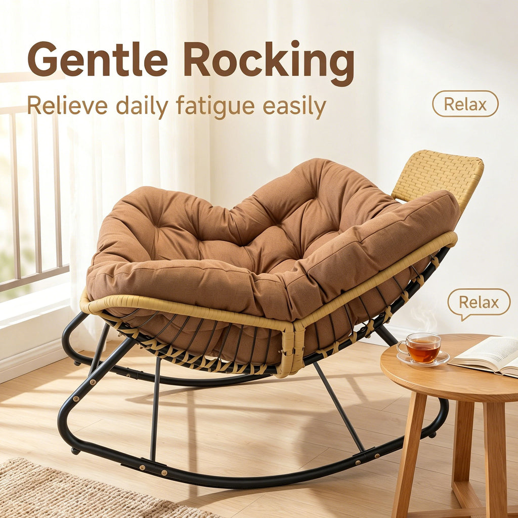 Oversized Papasan Rocking Chair Outdoor With Thick Cushion