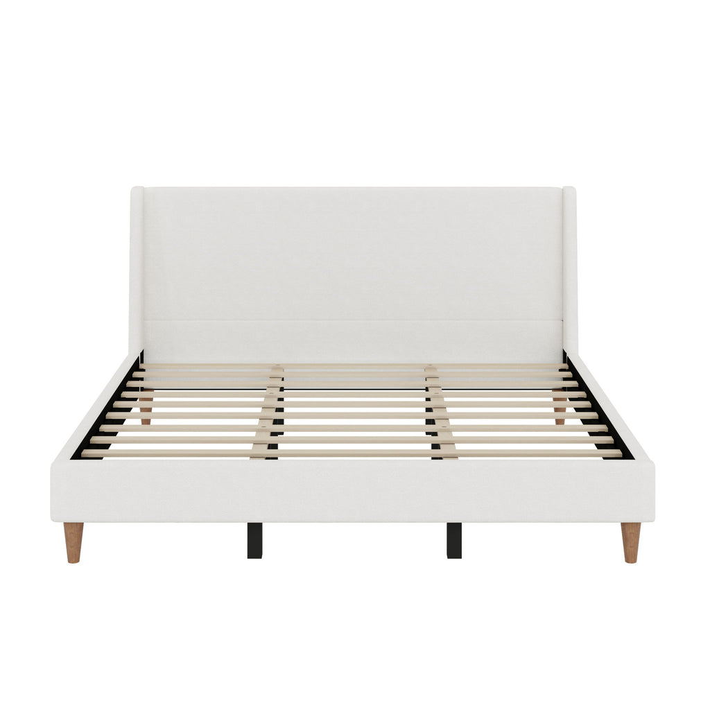 Upholstered Modern Platform Bed With Wingback Headboard