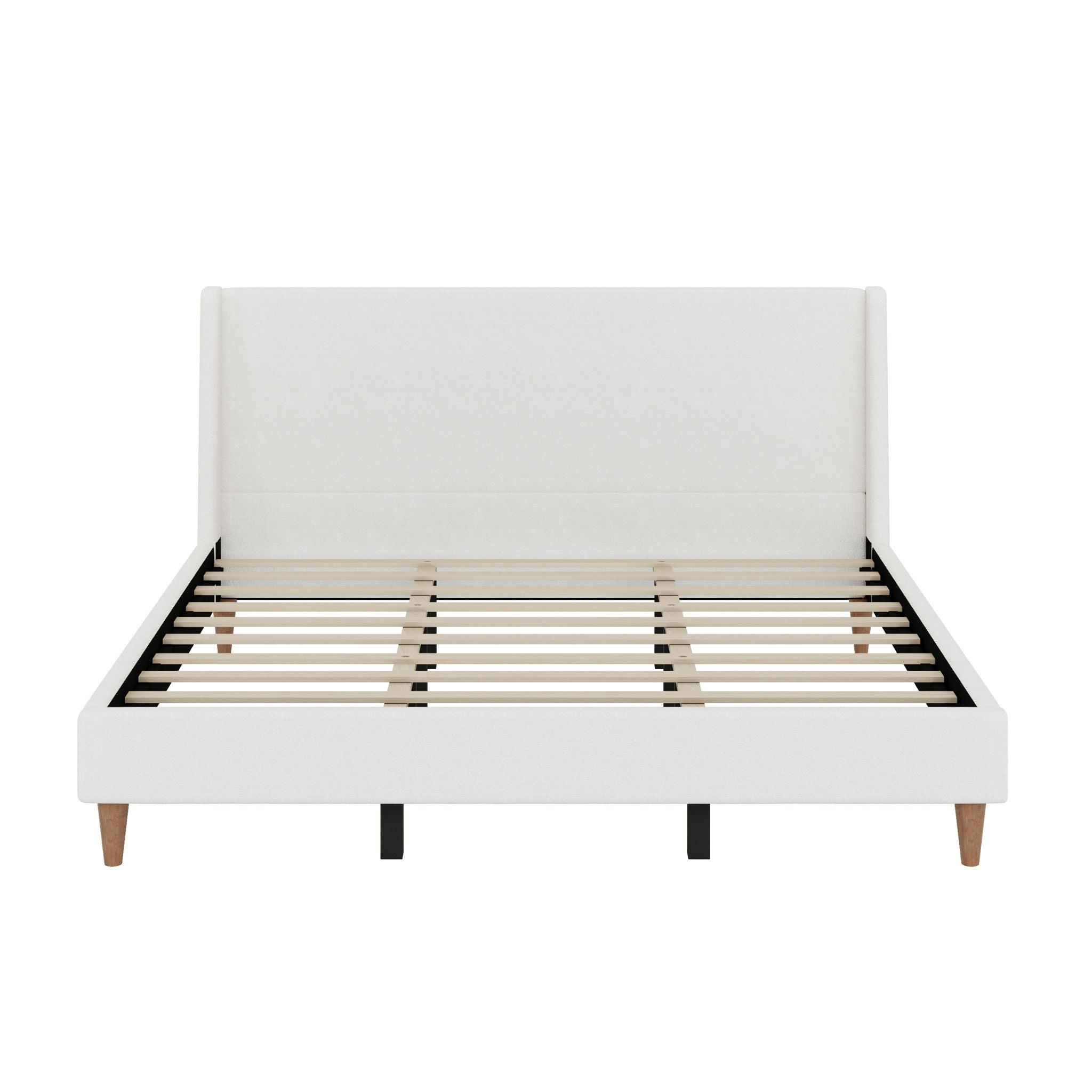 Upholstered Modern Platform Bed With Wingback Headboard