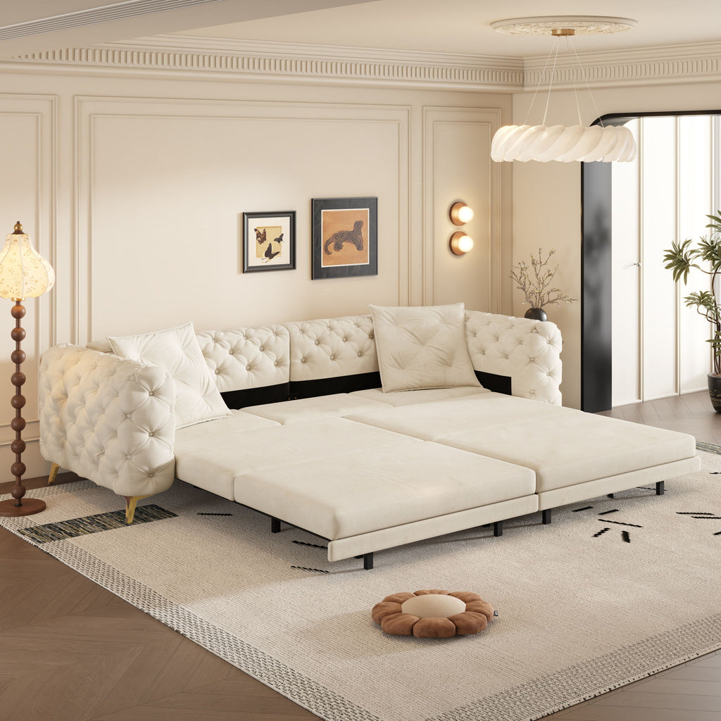 3 In 1 Convertible Sleeper, Deep Seat Pull Out Sofa Bed, Button Tufted