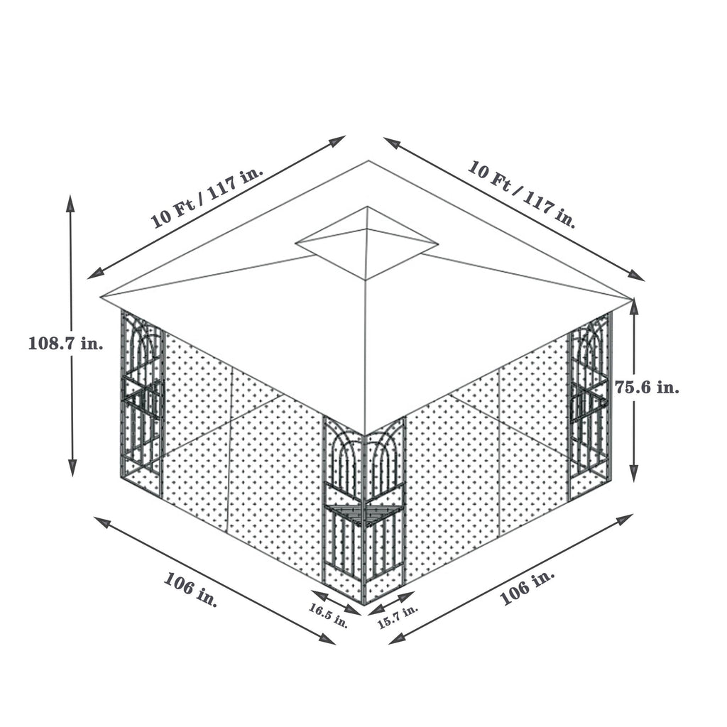 Patio Gazebo Tent With Ventilated Double Roof And Mosquito Net
