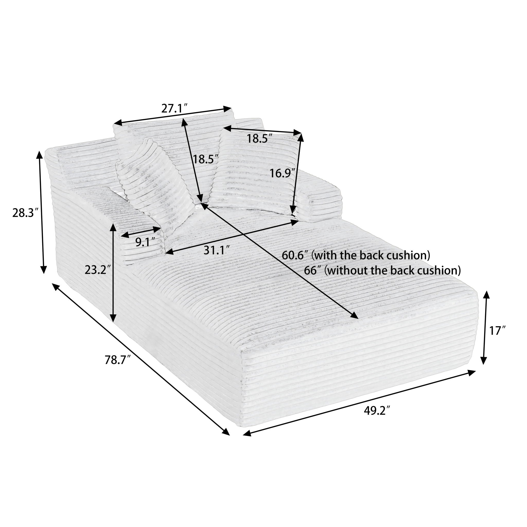 Oversized Chaise Lounge Chair Indoor For Living Room - Dark Gray