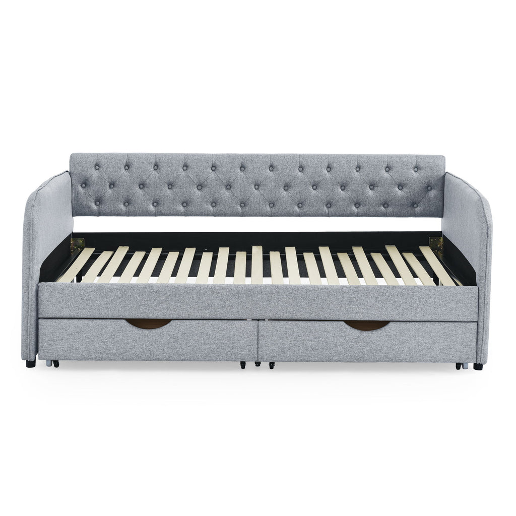 Daybed With Trundle And Storage Drawers, Flat Arms With Pocket