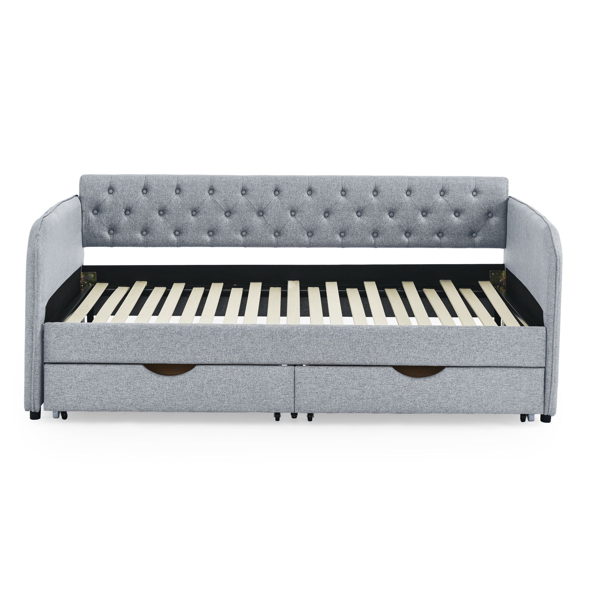 Daybed With Trundle And Storage Drawers, Flat Arms With Pocket