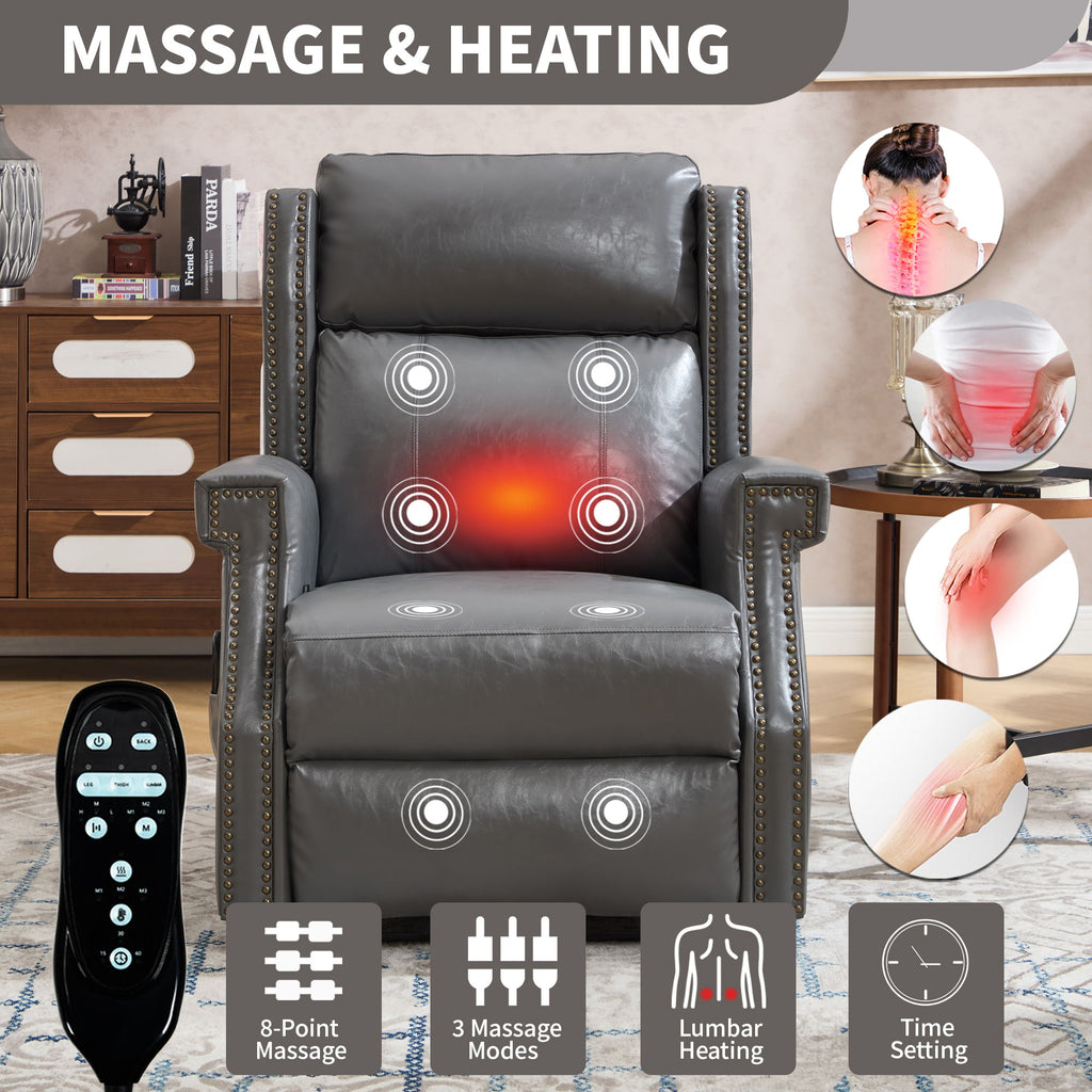 Manual Recliner Chair With Heavy Duty Motion Mechanism, 8 Vibrating Nodes And 3 Massage Modes For Living Room