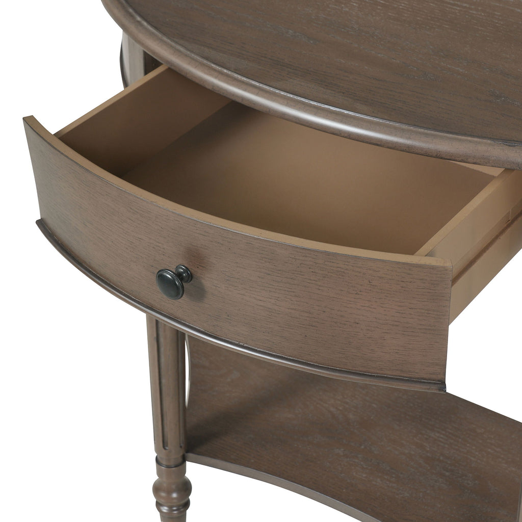 Half Moon Console Table With Drawer & Shelf For Living Room - Walnut