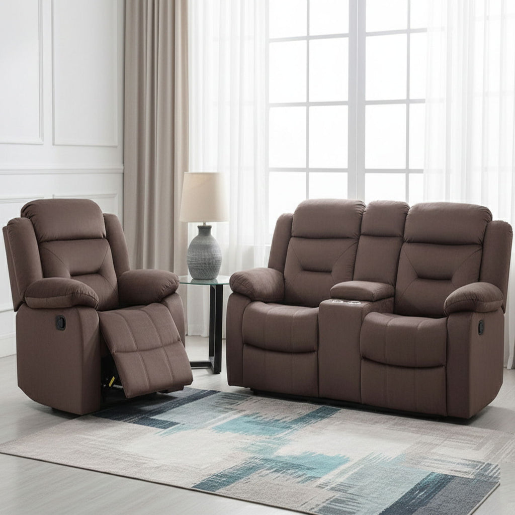 Contemporary Living Room Set With Pillow Arms And Headrest Support