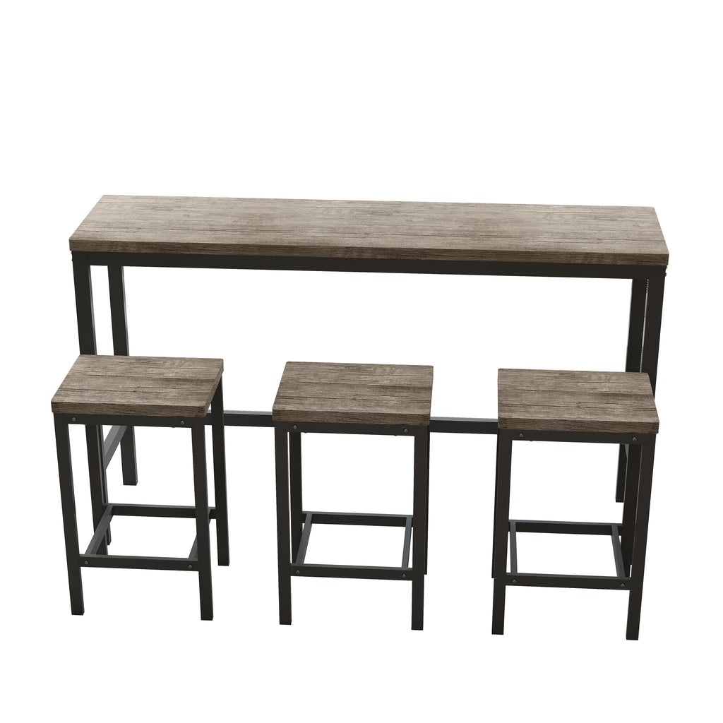 Modern Design Kitchen Dining Table Set With 3 Stools - Brown Gray