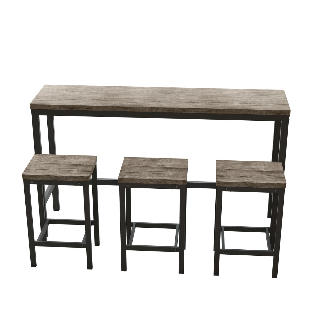 Modern Design Kitchen Dining Table Set With 3 Stools - Brown Gray