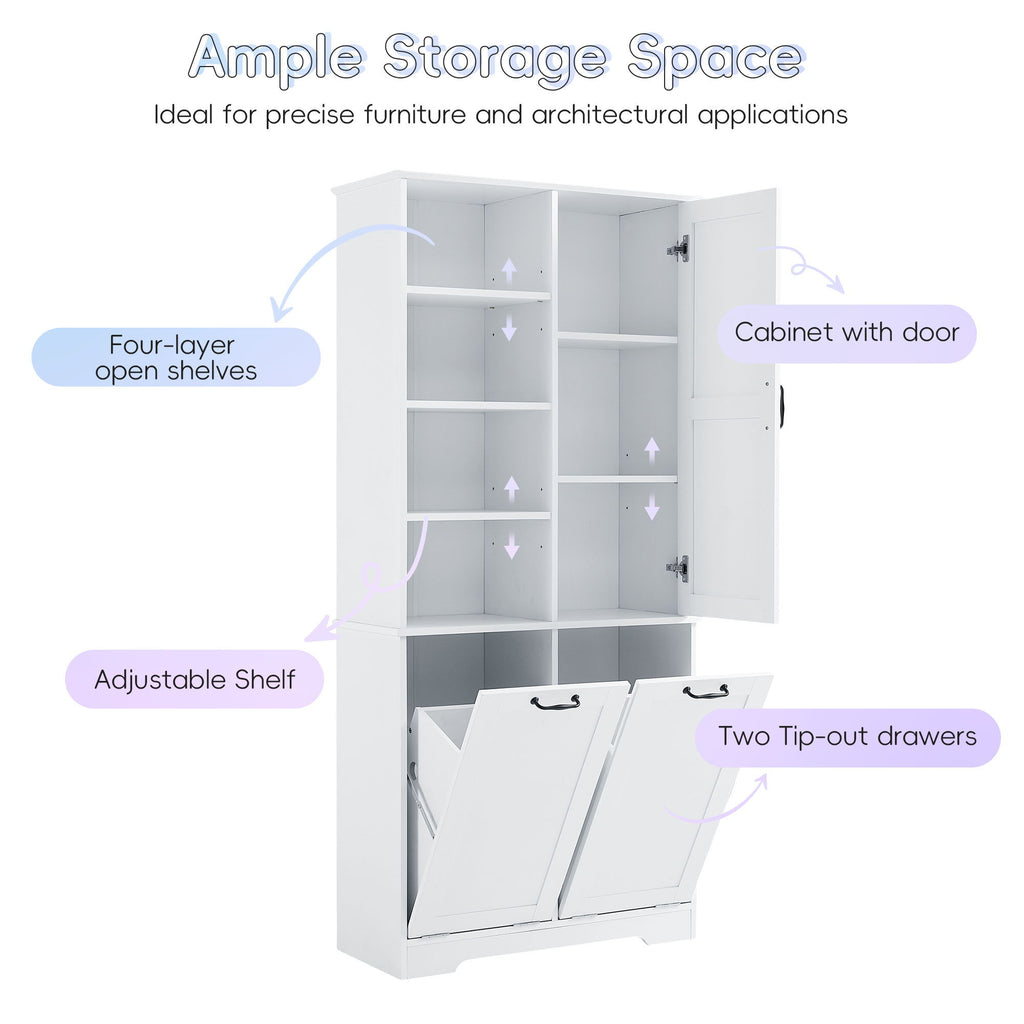Freestanding Bathroom Storage Cabinet With Doors And Drawers, Adjustable Shelves, Tilt-Out Laundry Hamper
