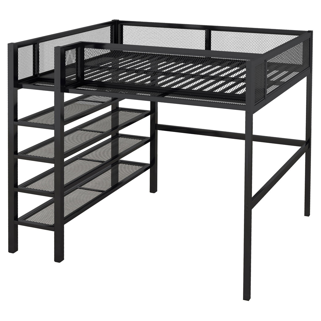 Loft Bed With 4 Tier Shelves And Storage