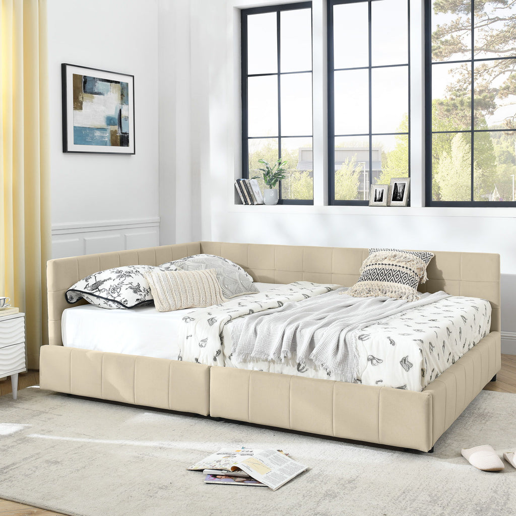 Upholstered Storage Tufted Bed Frame With Backrest And Armrests