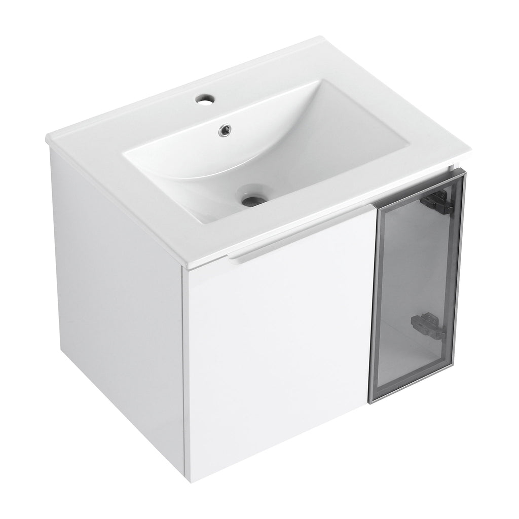 Wall Mounted Bathroom Vanity With Sink, Cabinet & Half Door