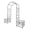 Metal Garden Arch With Two Plant Stands Wide High Climbing Plants Support Rose Arch Outdoor - Black