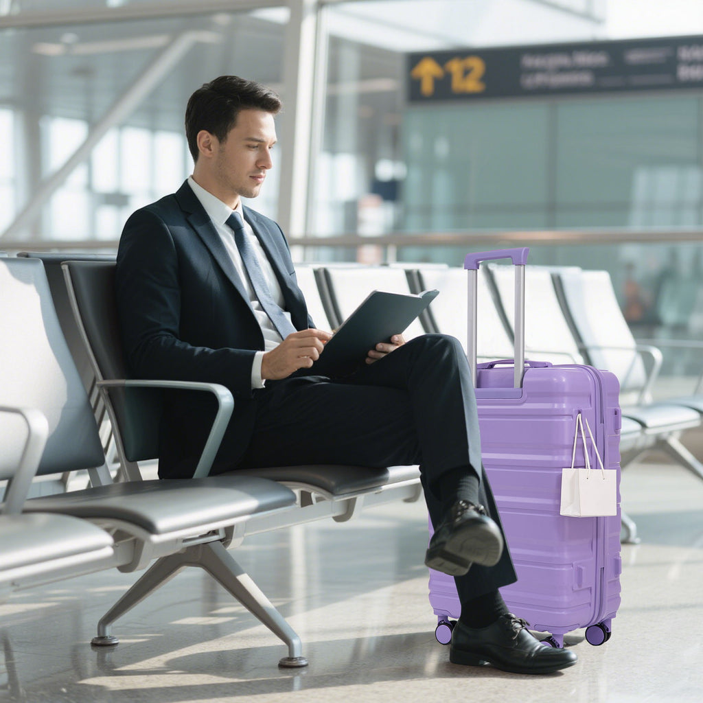 3 Piece 20" / 24" / 28" Spinner Luggage Set & Combination Lock, Durable Hard Shell With 360° Silent Wheels - Blue / Purple