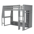 Gaming Loft Bed With Desk, Multi Storage Shelves, LED Lighting, And Hanging Clothes Rack