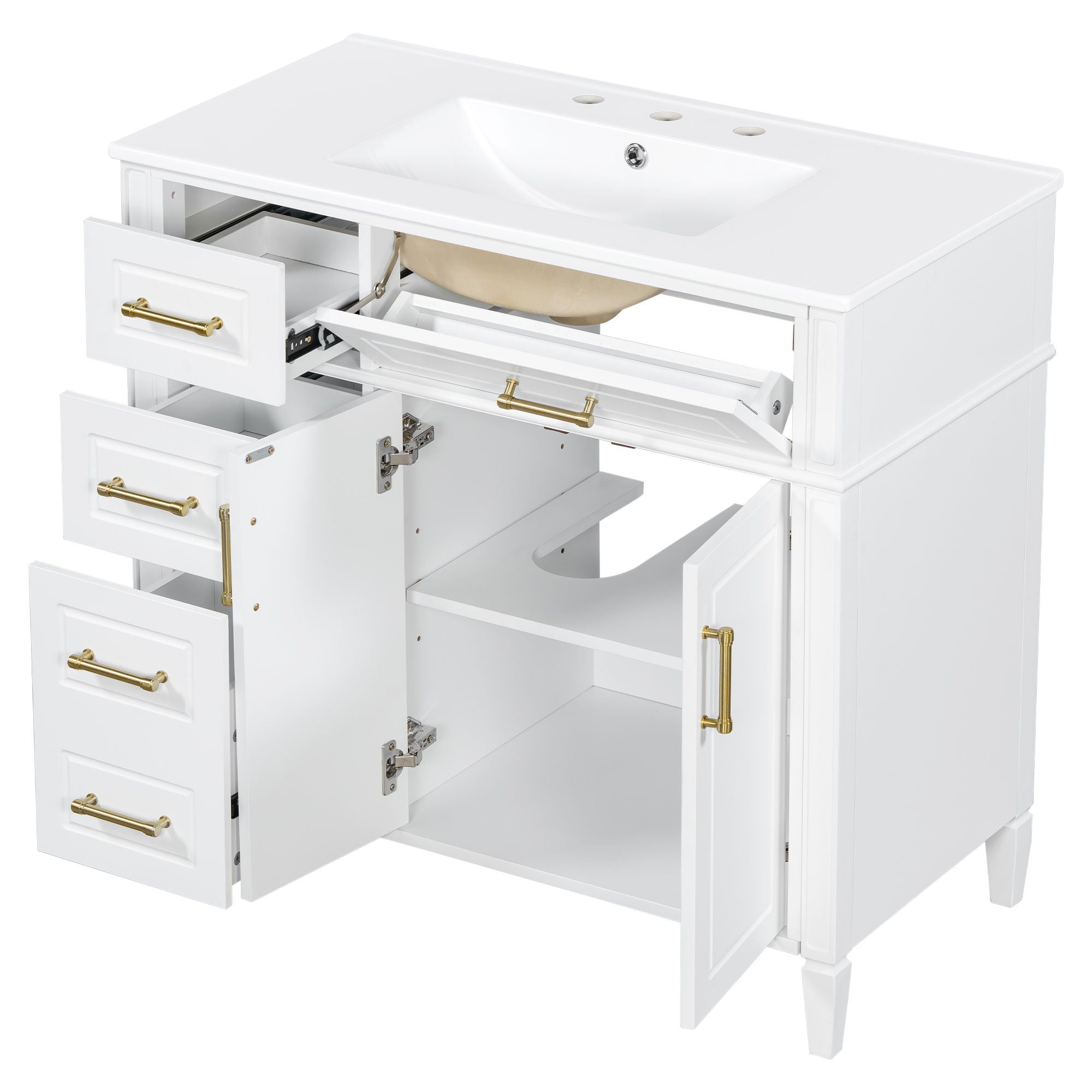 Bathroom Vanity With Sink, 4 Drawers, 2 Doors