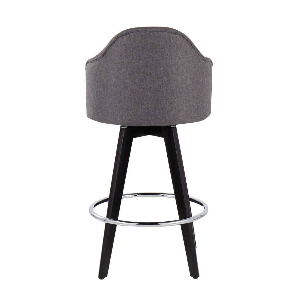 Ahoy - Contemporary Fixed Height Counter Stool Round Chrome Footrest (Set of 2) - Gray - Fabric