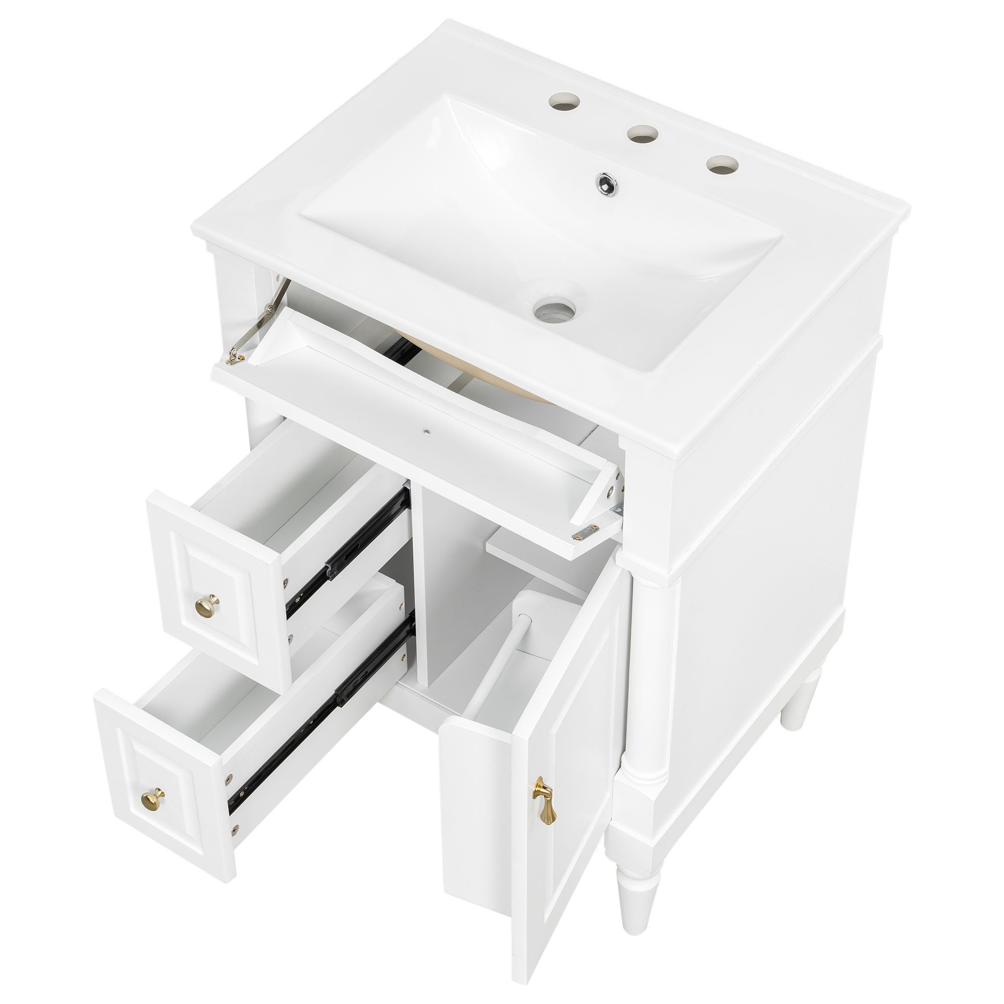 Freestanding Bathroom Vanity With Sink, Adjustable Shelf & Flip Drawer