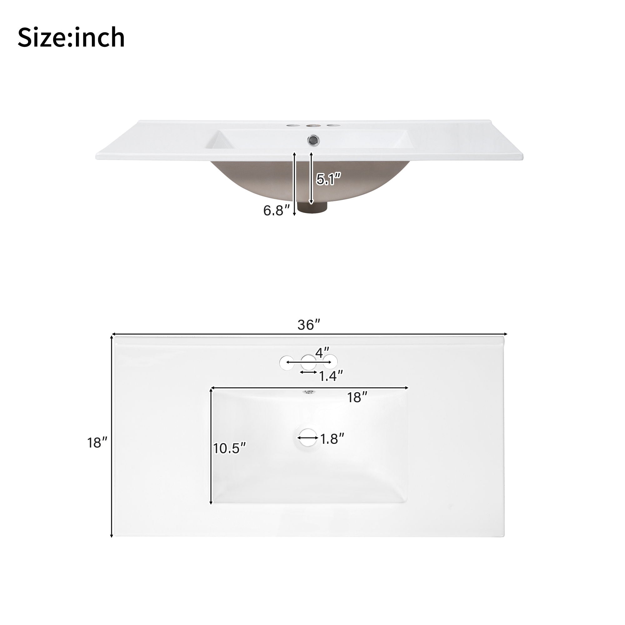 Bathroom Vanity With Sink, Soft Close Doors, Adjustable Shelf & 3 Drawers