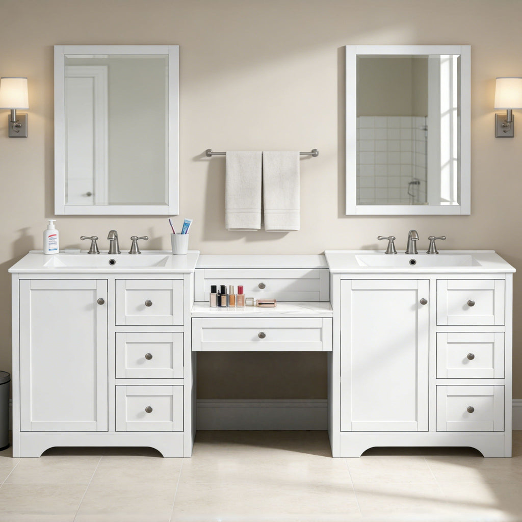 Double Sink Bathroom Vanity With Countertop, 2 Ceramic Sinks, 6 Drawers, Soft Close Design