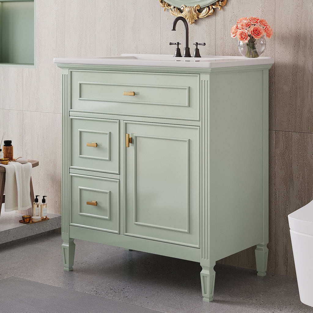 Modern Bathroom Vanity With Sink, 1 Flip Drawer And 2 Drawers, Adjustable Shelf