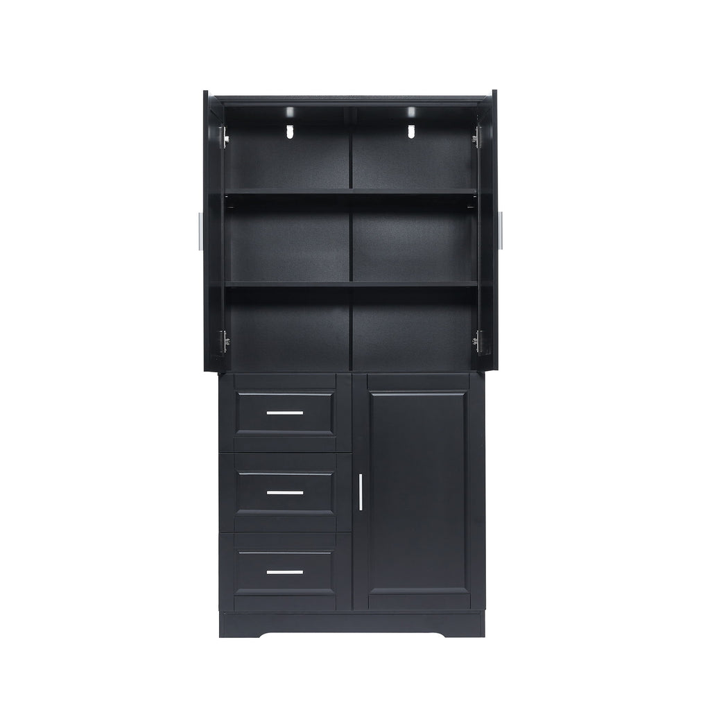 Tall And Wide Storage Cabinet With Doors, 3 Drawers